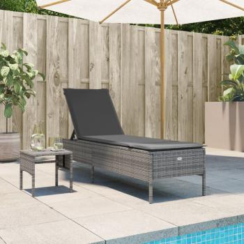 ARDEBO.de - Sonnenliege mit Tisch und Auflage Grau Poly Rattan