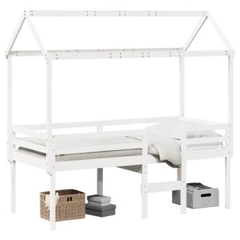 Hochbett mit Dach Weiß 90x200 cm Massivholz Kiefer