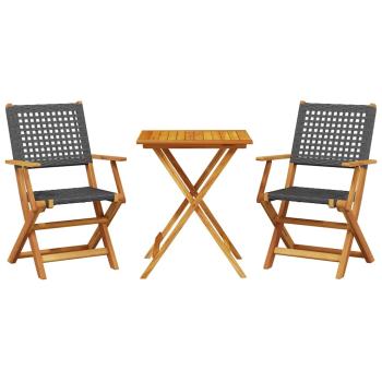 3-tlg. Bistro-Set Schwarz Poly Rattan und Massivholz