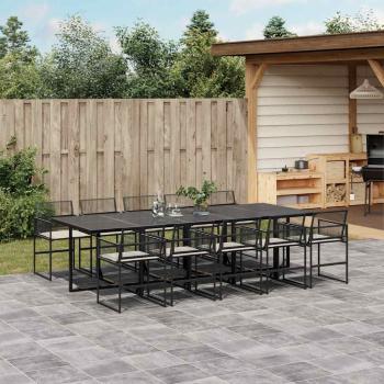ARDEBO.de - 11-tlg. Garten-Essgruppe mit Kissen Schwarz Poly Rattan