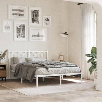ARDEBO.de - Bettgestell mit Kopfteil Metall Weiß 140x190 cm