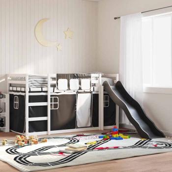 ARDEBO.de - Etagenbett mit Rutsche und Gardinen Weiß und Schwarz 90x200 cm