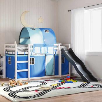 ARDEBO.de - Etagenbett mit Rutsche und Gardinen Blau 90x200 cm