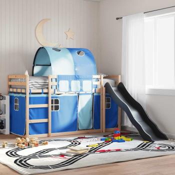 ARDEBO.de - Etagenbett mit Rutsche und Gardinen Blau 80x200 cm