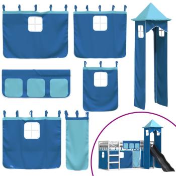 Etagenbett mit Rutsche und Gardinen Blau 90x200 cm