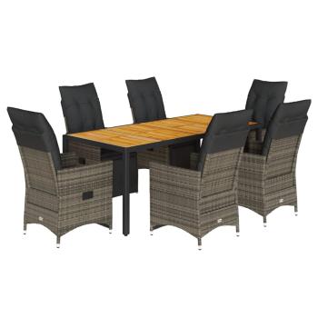 7-tlg. Garten-Bistro-Set mit Kissen Grau Poly Rattan