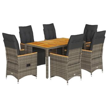 7-tlg. Garten-Bistro-Set mit Kissen Grau Poly Rattan