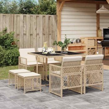 ARDEBO.de - 9-tlg. Garten-Essgruppe mit Kissen Beige Poly Rattan