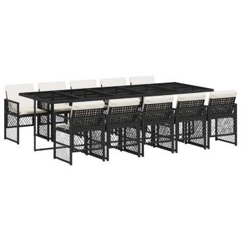 11-tlg. Garten-Essgruppe mit Kissen Schwarz Poly Rattan