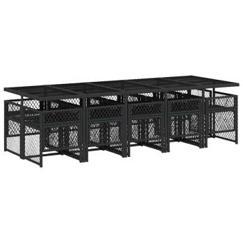 11-tlg. Garten-Essgruppe mit Kissen Schwarz Poly Rattan