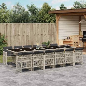 ARDEBO.de - 13-tlg. Garten-Essgruppe mit Kissen Hellgrau Poly Rattan