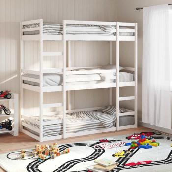 ARDEBO.de - Dreifach-Etagenbett Weiß 75x190 cm Massivholz Kiefer
