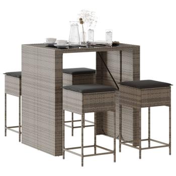 ARDEBO.de - 5-tlg. Gartenbar-Set mit Kissen Grau Poly Rattan