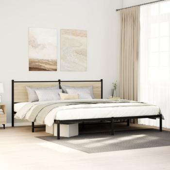 ARDEBO.de - Metallbett ohne Matratze Sonoma-Eiche 200x200 cm