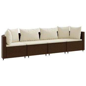 4-tlg. Garten-Sofagarnitur mit Kissen Braun Poly Rattan