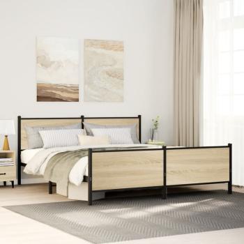 ARDEBO.de - Metallbett ohne Matratze Sonoma-Eiche 183x213 cm