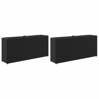 Pflanzkübel mit 2 Töpfen 2 Stk. Schwarz 90x20x40 cm Poly Rattan
