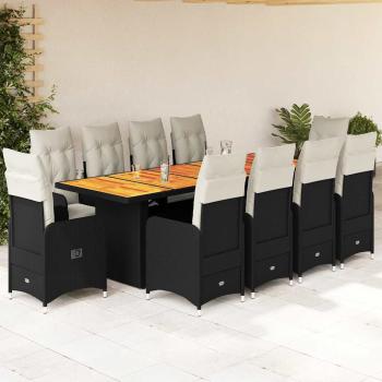 ARDEBO.de - 11-tlg. Garten-Bistro-Set mit Kissen Schwarz Poly Rattan