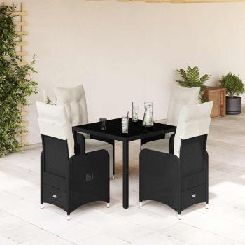ARDEBO.de - 5-tlg. Garten-Bistro-Set mit Kissen Schwarz Poly Rattan