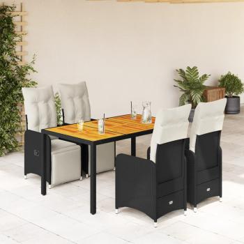 ARDEBO.de - 5-tlg. Garten-Bistro-Set mit Kissen Schwarz Poly Rattan
