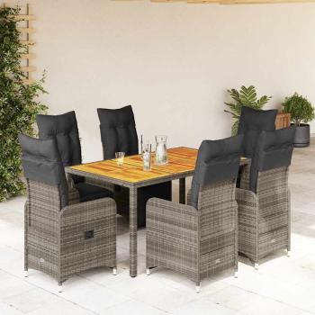 ARDEBO.de - 7-tlg. Garten-Bistro-Set mit Kissen Grau Poly Rattan