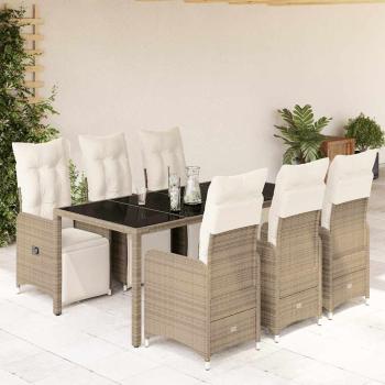 ARDEBO.de - 7-tlg. Garten-Bistro-Set mit Kissen Braun Poly Rattan