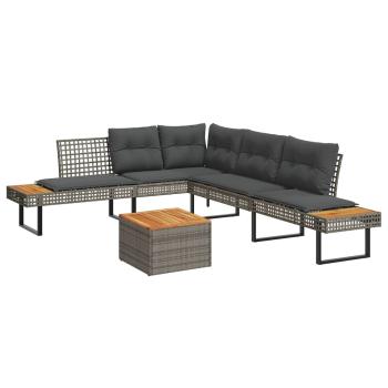 ARDEBO.de - 2-tlg. Garten-Sofagarnitur mit Kissen Grau Poly Rattan Akazie