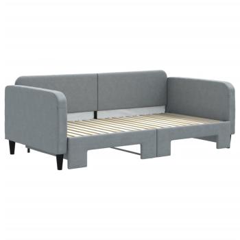 Tagesbett Ausziehbar Hellgrau 100x190 cm Stoff