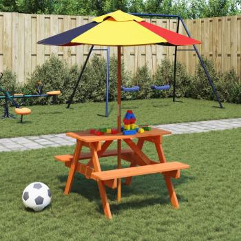 ARDEBO.de - Picknicktisch für 4 Kinder mit Sonnenschirm Massivholz Tanne