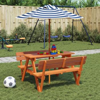 ARDEBO.de - Picknicktisch für 4 Kinder mit Sonnenschirm Massivholz Tanne