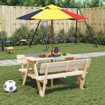 ARDEBO.de - Picknicktisch für 4 Kinder mit Sonnenschirm Massivholz Tanne