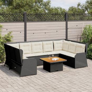 ARDEBO.de - 7-tlg. Garten-Lounge-Set mit Kissen Schwarz Poly Rattan