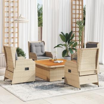 ARDEBO.de - 5-tlg. Garten-Lounge-Set mit Kissen Beige Poly Rattan