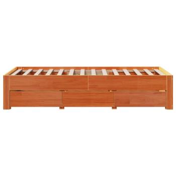 Massivholzbett ohne Matratze mit Schubladen Braun 90x200 cm