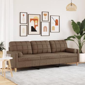 ARDEBO.de - 3-Sitzer-Sofa mit Zierkissen Braun 210 cm Stoff