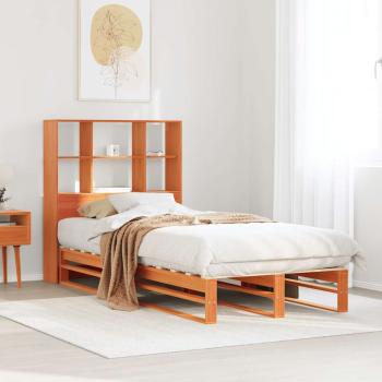 ARDEBO.de - Massivholzbett mit Regal ohne Matratze Wachsbraun 100x200 cm