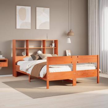 ARDEBO.de - Massivholzbett mit Regal ohne Matratze Wachsbraun 150x200 cm