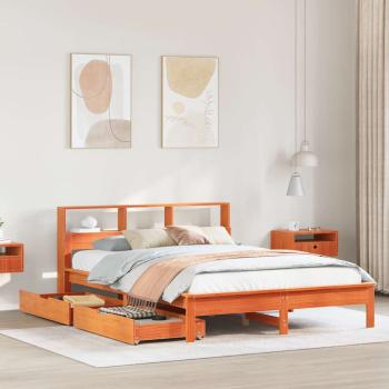 ARDEBO.de - Massivholzbett mit Regal ohne Matratze Wachsbraun 160x200 cm
