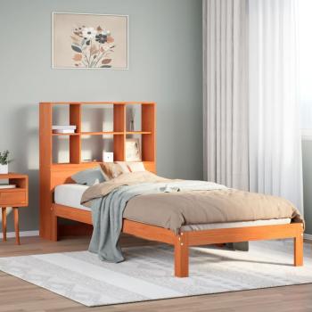 ARDEBO.de - Massivholzbett mit Regal ohne Matratze Wachsbraun 100x200 cm