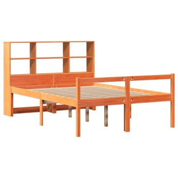 Massivholzbett mit Regal ohne Matratze Wachsbraun 140x200 cm