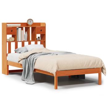 Massivholzbett mit Regal ohne Matratze Wachsbraun 75x190 cm