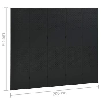 5-tlg. Raumteiler Schwarz 200x180 cm Stahl