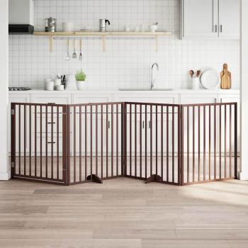 ARDEBO.de - Hundegitter mit Tür Faltbar 4 Paneele Braun 320 cm Pappelholz