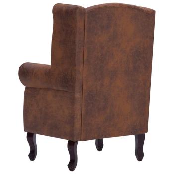Chesterfield-Sessel und Fu?hocker Braun Wildleder-Optik