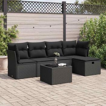 ARDEBO.de - 6-tlg. Garten-Sofagarnitur mit Kissen Schwarz Poly Rattan
