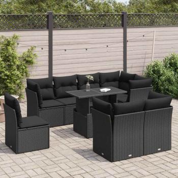 ARDEBO.de - 9-tlg. Garten-Sofagarnitur mit Kissen Schwarz Poly Rattan