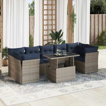ARDEBO.de - 8-tlg. Garten-Sofagarnitur mit Kissen Grau Poly Rattan Akazie