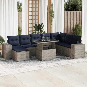 ARDEBO.de - 9-tlg. Garten-Sofagarnitur mit Kissen Grau Poly Rattan Akazie
