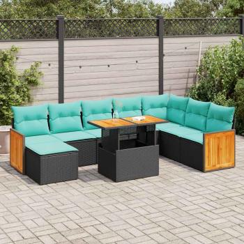 ARDEBO.de - 11-tlg. Garten-Sofagarnitur mit Kissen Schwarz Poly Rattan