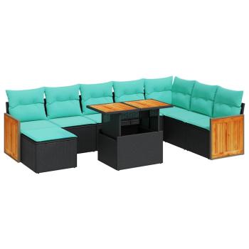 11-tlg. Garten-Sofagarnitur mit Kissen Schwarz Poly Rattan